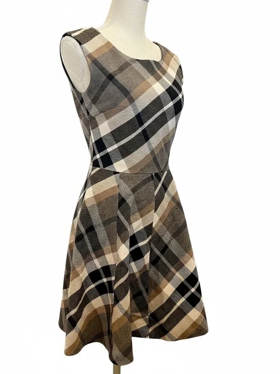 Burberry Sleeveless Plaid Midi Dress in Beige, Black and Brown - Picture 3 of 7